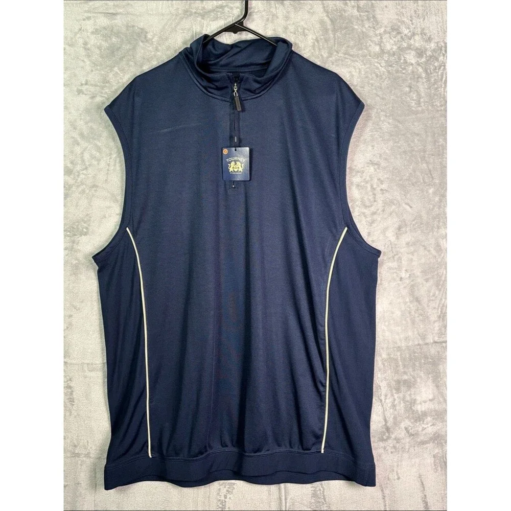 NWT New Tourney by Greg Norman Blue Pullover 15 UPF Golf 1/4 Zip Vest Size XXL